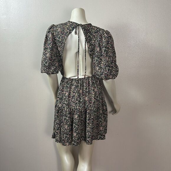 Ditsy Floral Print Puff Sleeve Tiered Mini Dress size 10 - Picture 8 of 12